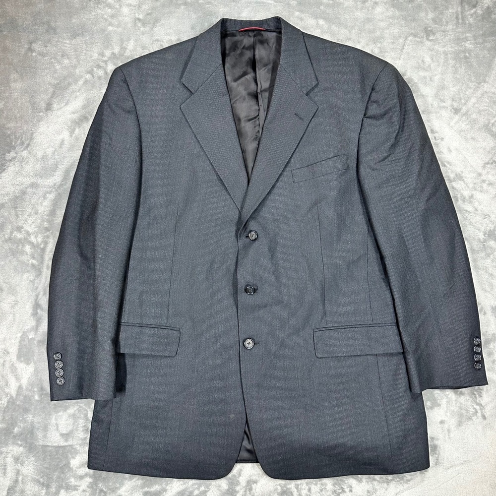 Hart Schaffner & Marx Boardroom Blazer Mens 44L Gray Virgin Wool 3 Button Jacket